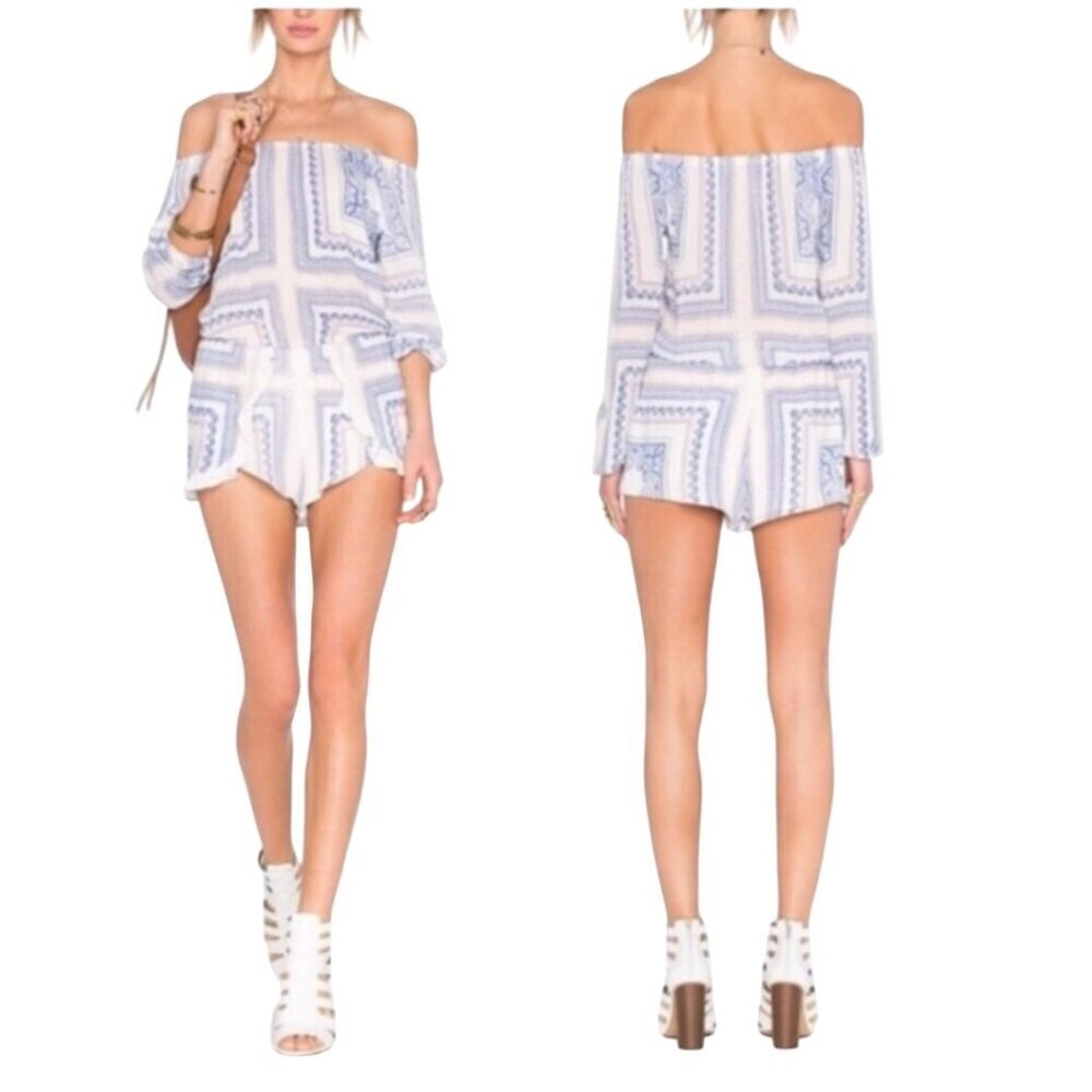 Lovers + Friends Carmella Romper Off Shoulder Balloon Sleeve Bella Scarf Size XS
